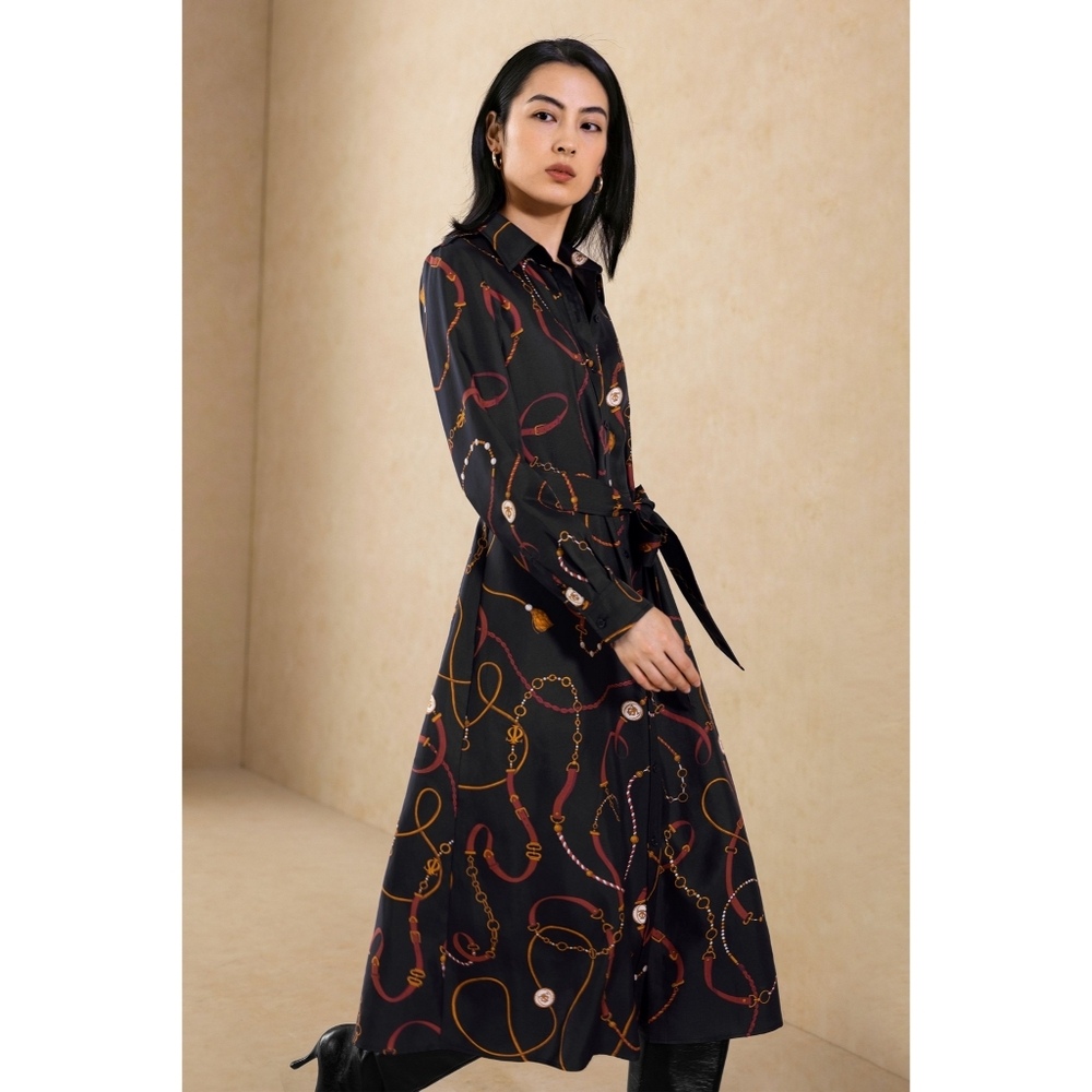 Lily Silk | Louisville Chain Print Trench Dress Size XS Equestrian Preppy Silk